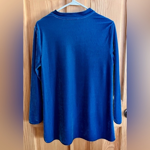 Soft Surroundings Velvet Velour Blue Women's Top Size PM Mandarin Elegant Gift - Picture 8 of 15